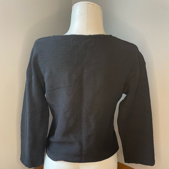 Madewell Texture & Thread Tie-Knot V-Neck Blouse Cropped Black Cotton Size XS - Picture 15 of 16